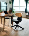 Kokuyo Inglife Office Chair Dark Plywood Back, black leather