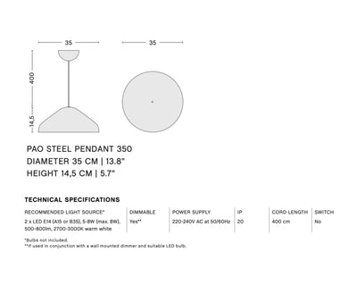 Hay Pao Steel Pendant 350, cool grey