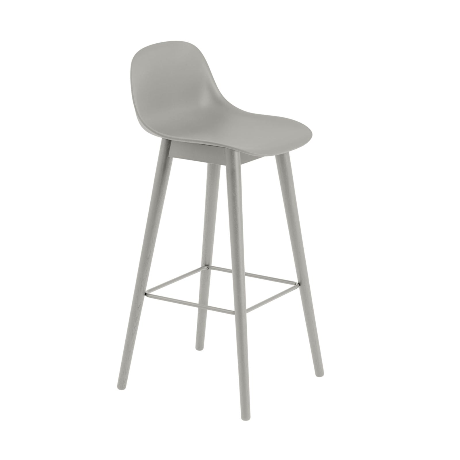 Muuto Fiber Bar Stool Wood Base With Backrest, Grey/Grey (75 cm)