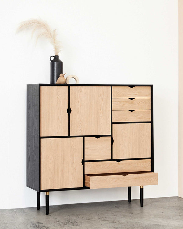 Hi R Board Andersen Unique highboard, black/oak - HOMELESS.hk