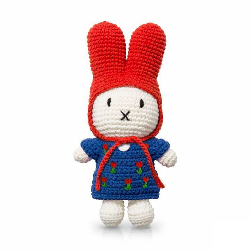 Just Dutch Handmade Doll Miffy , Blue Tulip Dress/Red Hat