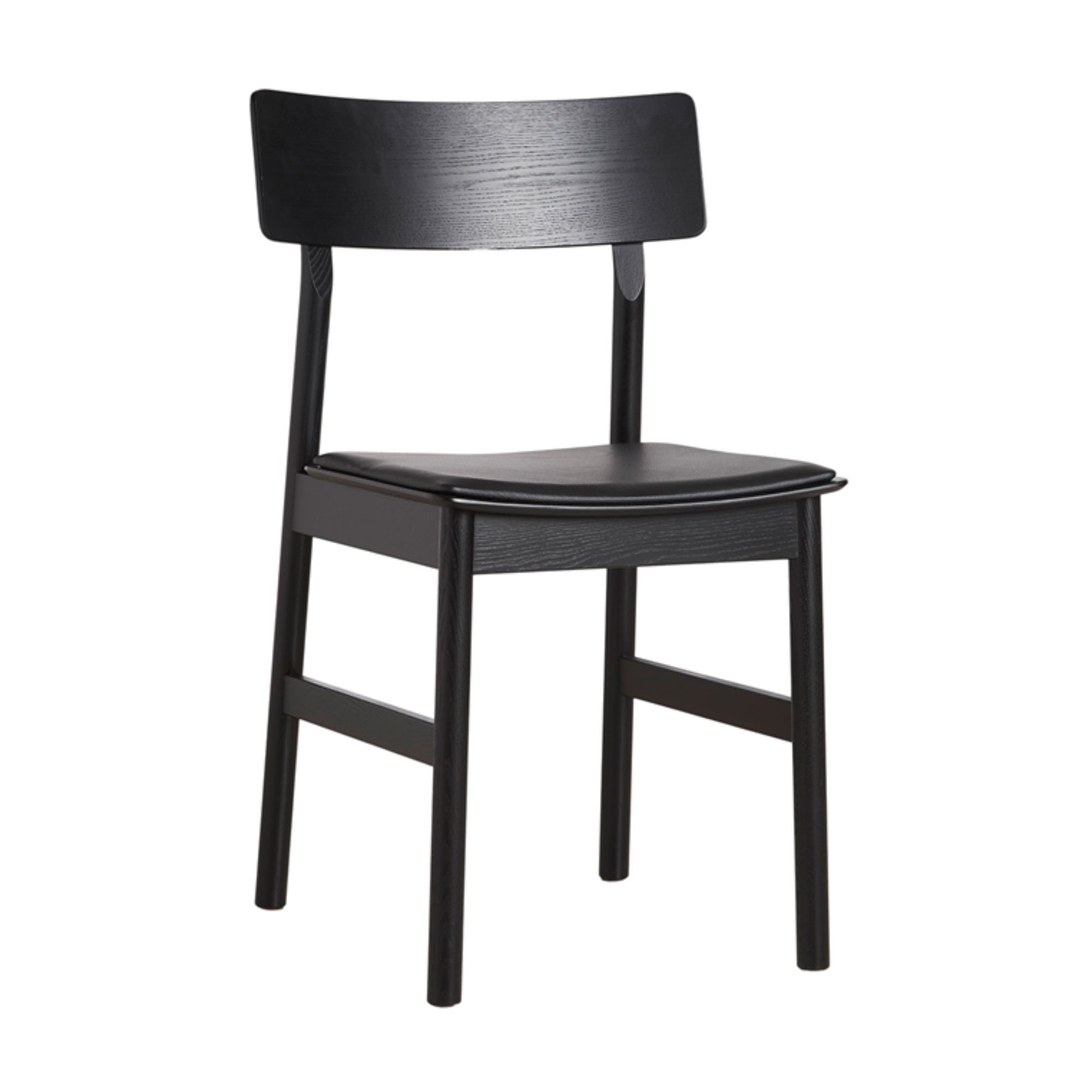 Woud Pause Dining Chair , Black Painted Ash-Black Leather Seat