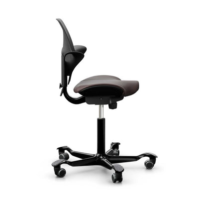 HAG Capisco Puls 8020 ergonomic chair, black/black/brown leather