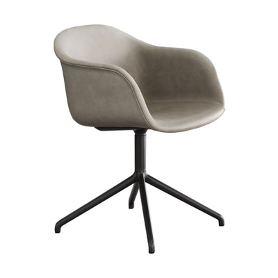 Muuto Fiber armchair, swivel base w.o. return, refine leather 0854 light grey - black