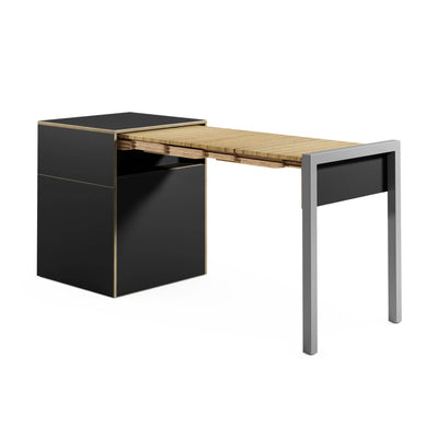 Alwin's Space Box W. Door Extendable Table , Super Matt Black/Beech Laminated Veneer