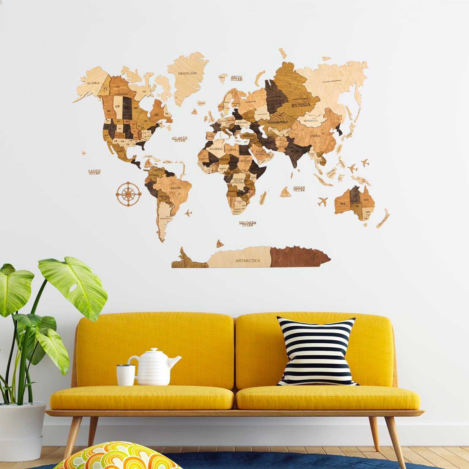 WoodPecStudio 3D wooden world map large (150x90cm)
