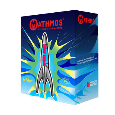 Mathmos Telstar Silver Rocket lava lamp, yellow/red (50cm)