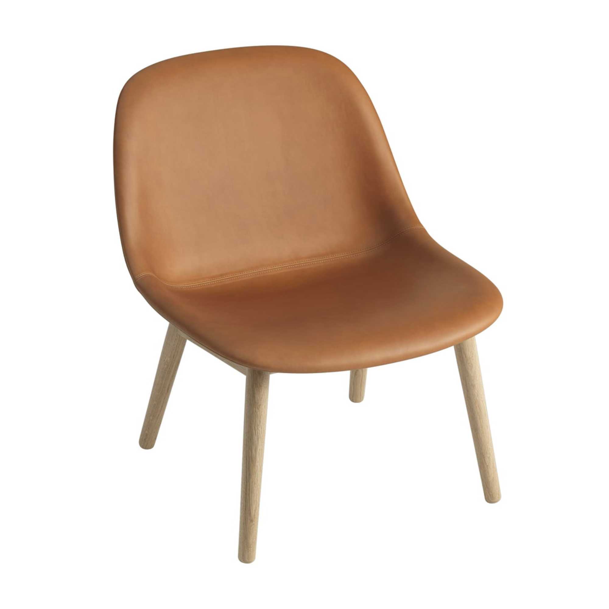 Muuto Fiber lounge chair wood base, refine leather cognac/oak