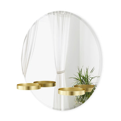 Umbra Perch Round Mirror w. Shelf 60cm , Brass