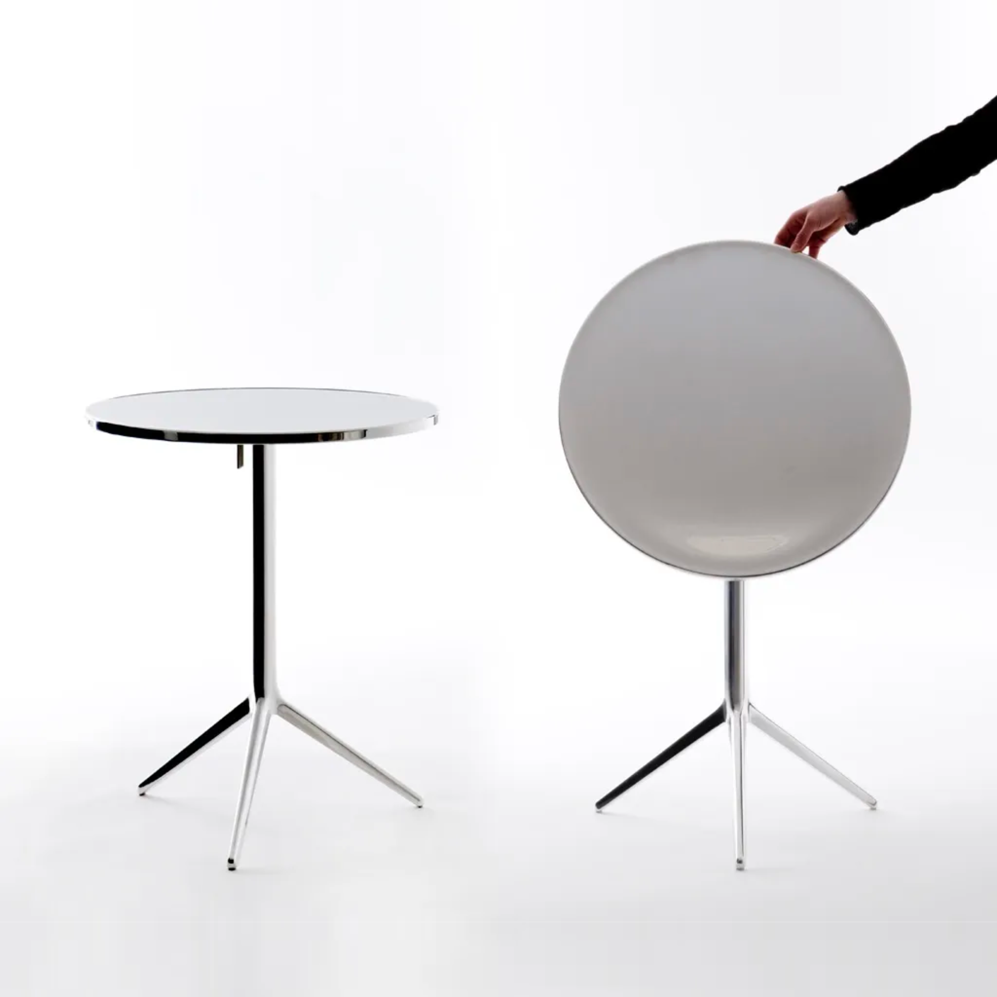 Magis Central folding table round, polished aluminium