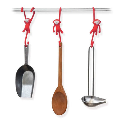 Monkey Business Just Hanging Kitchen Hooks, red (set of 3)