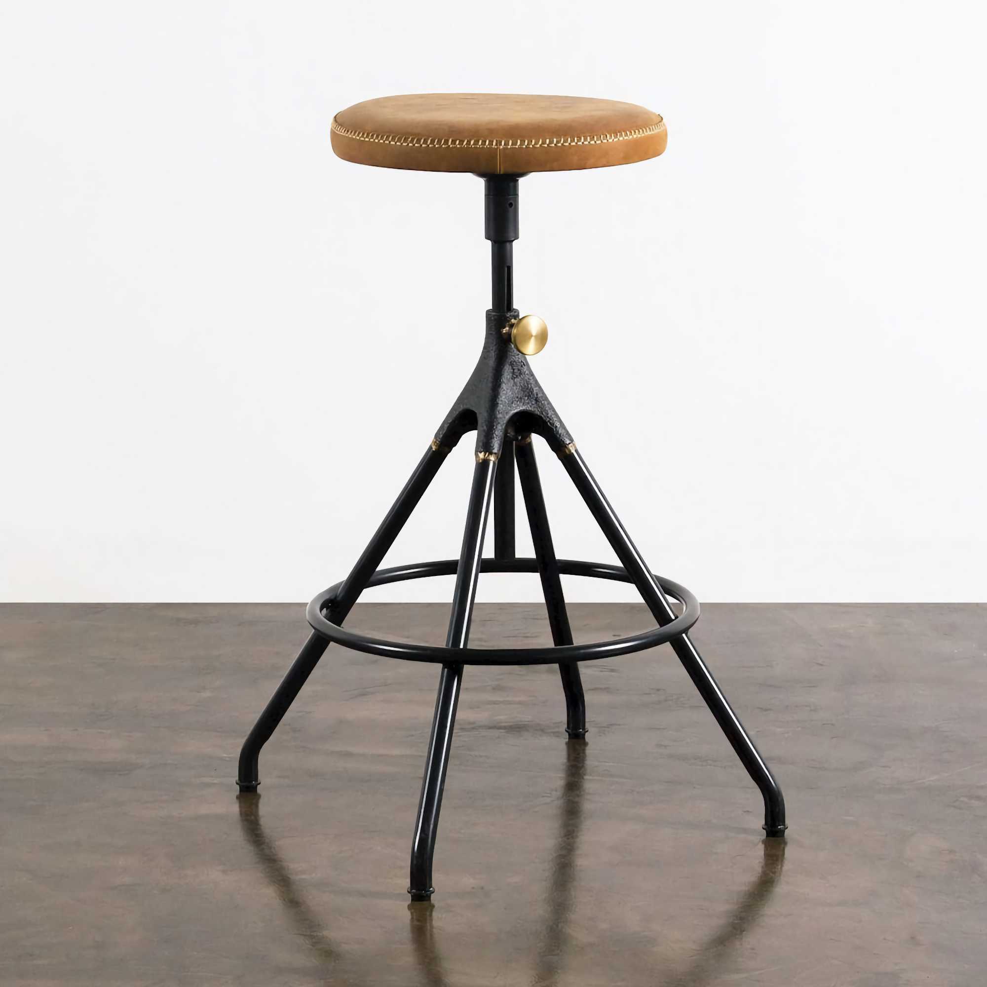 District Eight Akron Adjustable Bar Stool, umber tan leather