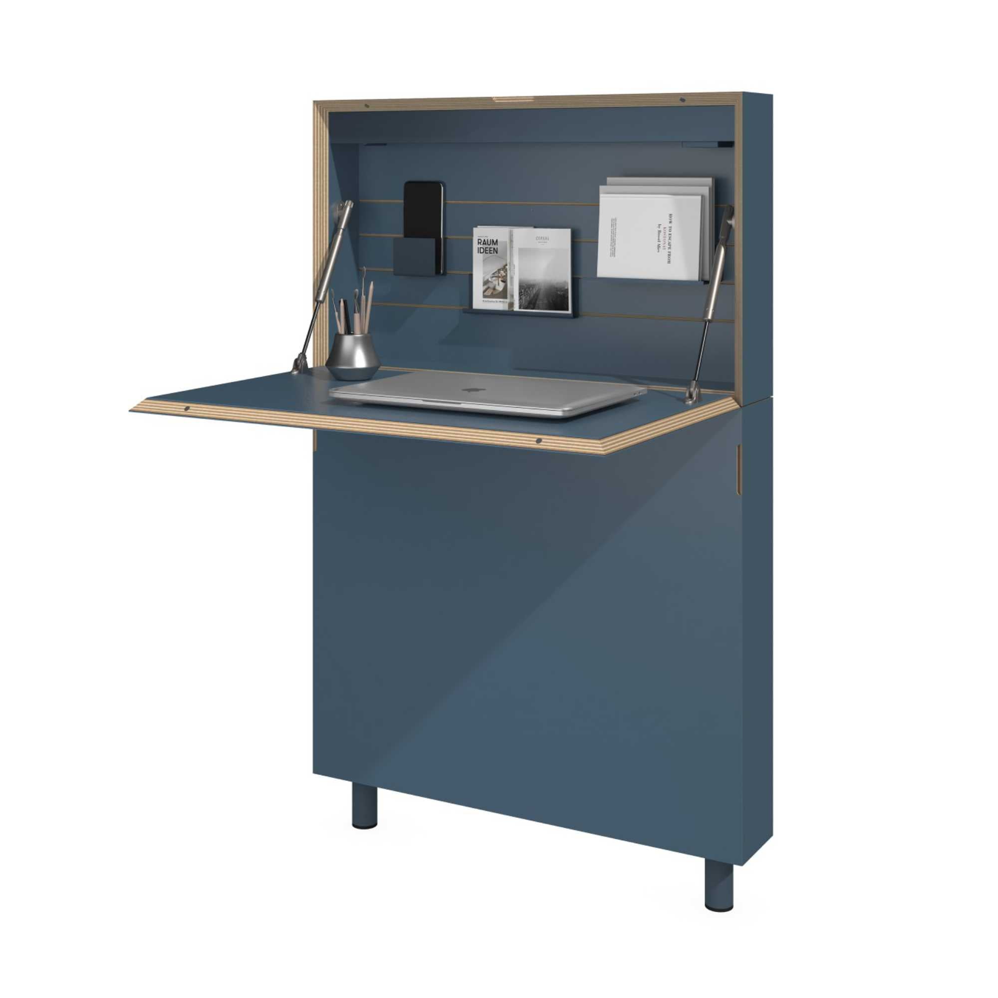 Mueller Flatmate Linoleum wall desk, smokey blue (build-in led + 1 socket + 2 usb-port)