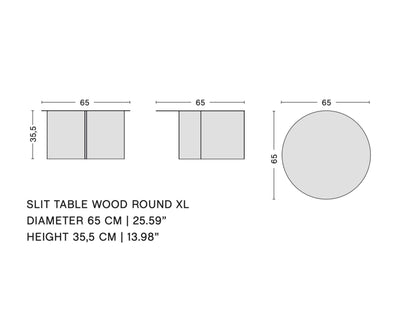 Slit Table Wood Round XL, Water-Based Lacquered Oak (Φ65 x H35.5 cm)