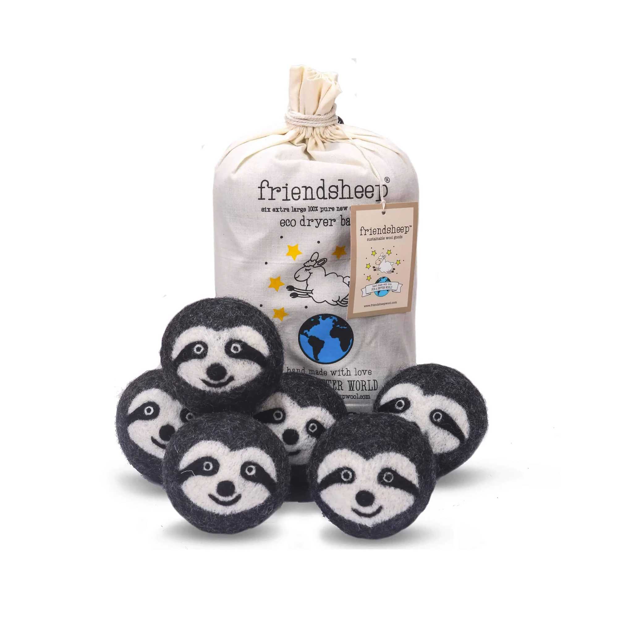 Friendsheep Wool Eco Dryer Balls, sloth squad (set-of-6)