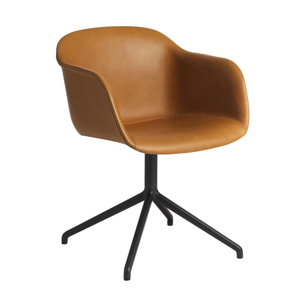 Muuto Fiber armchair, swivel base w.o. return, cognac - black