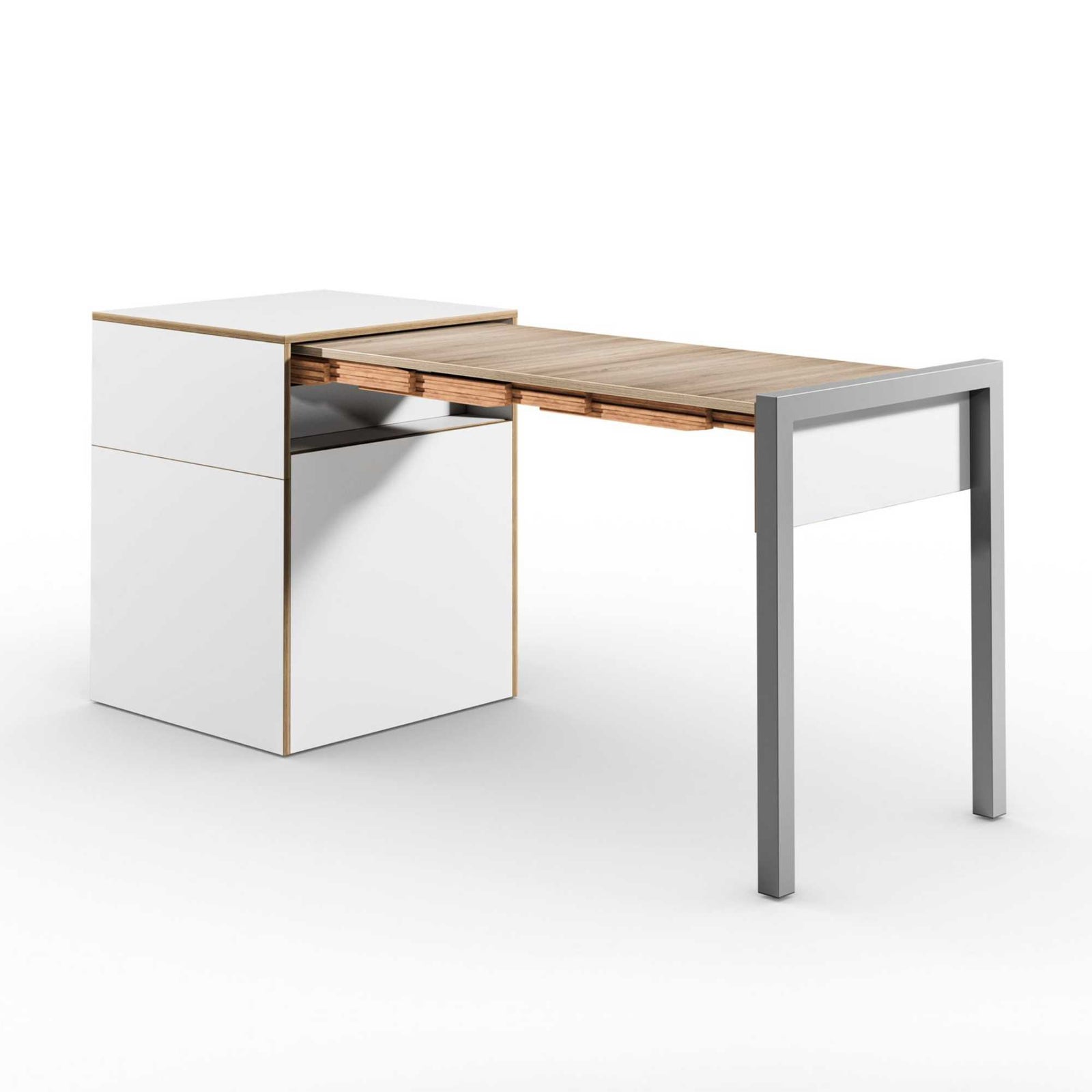 Alwin's Space Box W. Door Extendable Table , White/Platinum Vintage Oak