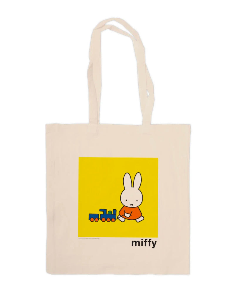 Star Edition Miffy canvas tote bag, miffy pulling a toy train