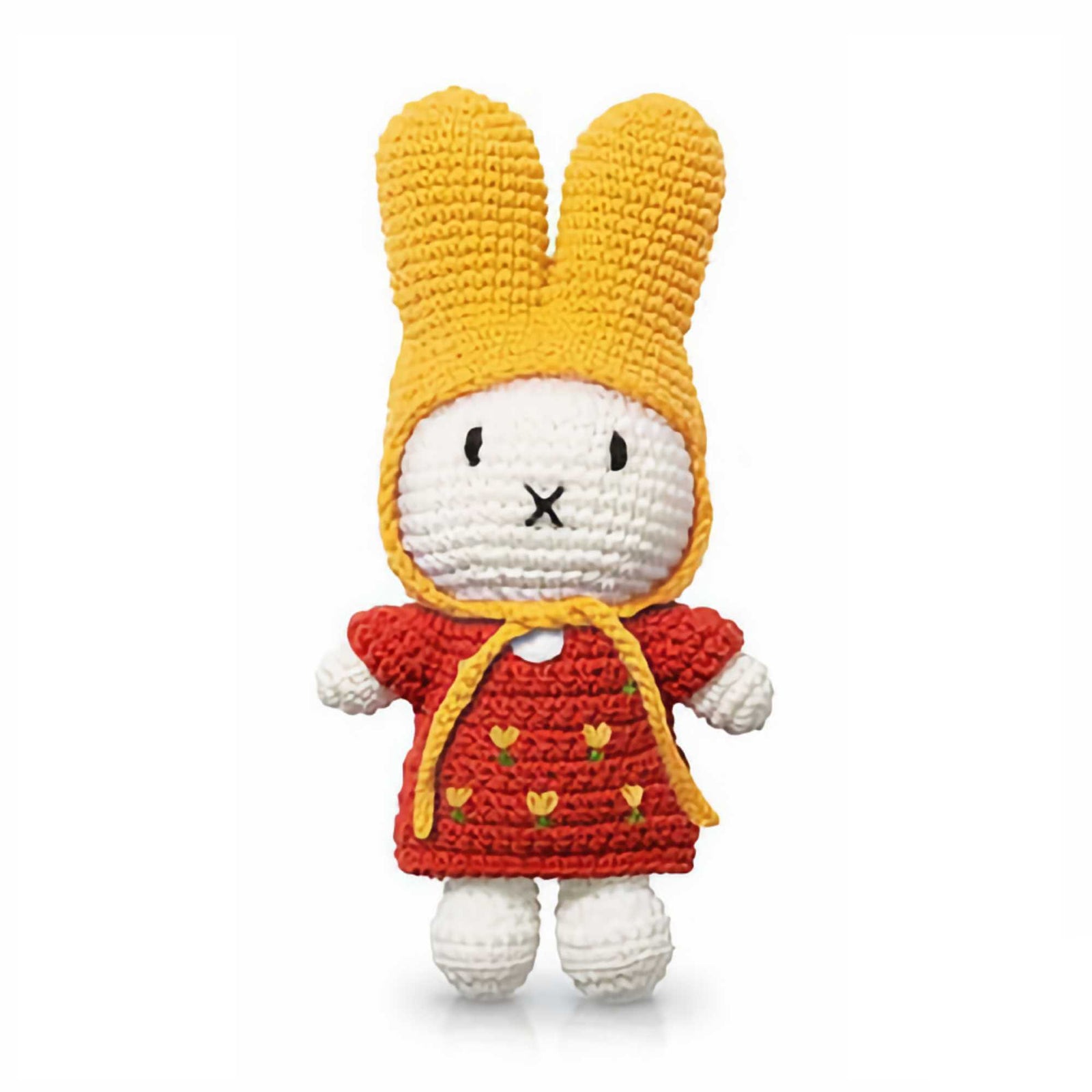 Just Dutch handmade Miffy, red tulip dress/yellow hat (25cm)