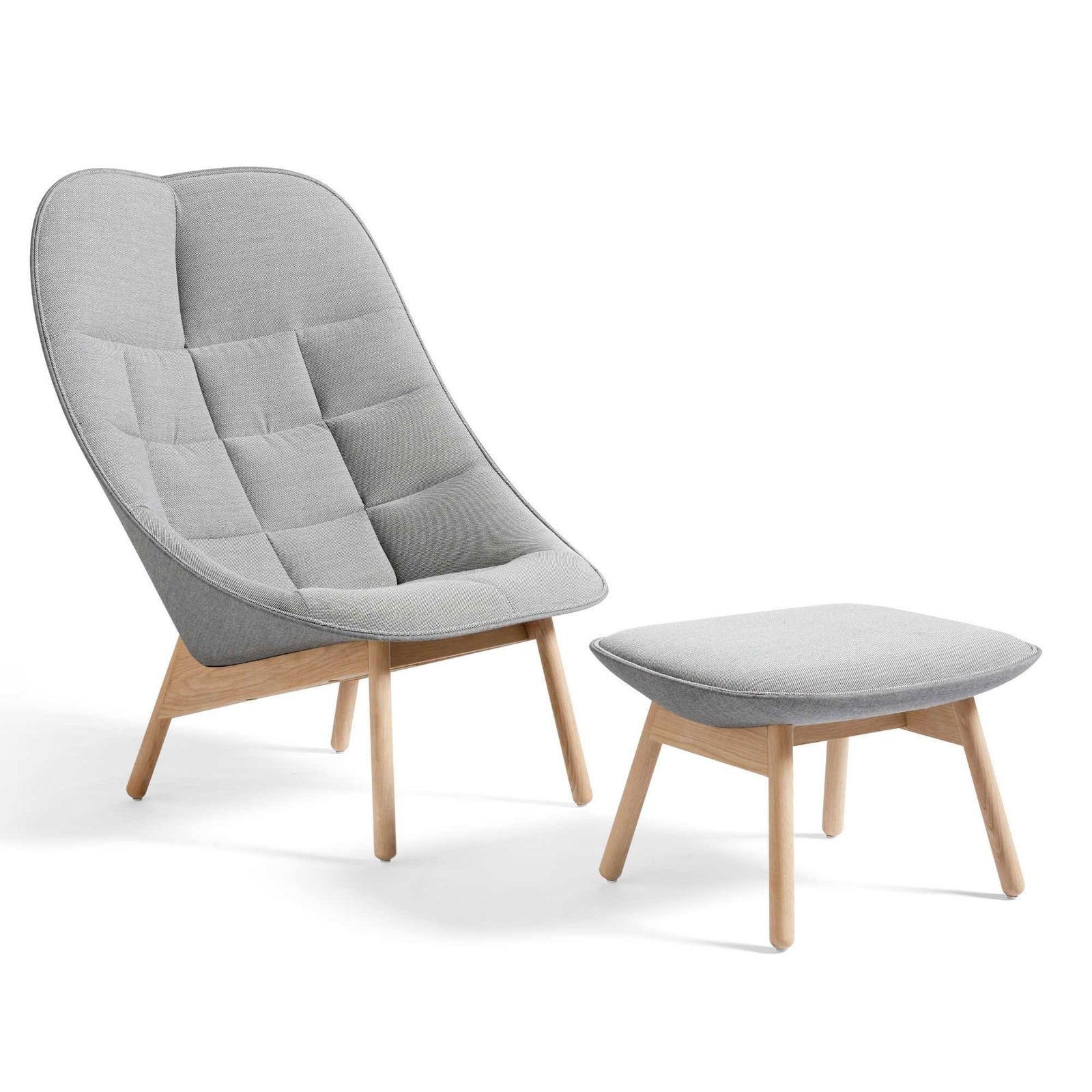 HAY Uchiwa Quilted armchair & ottoman, steelcut trio133/remix 143/oak