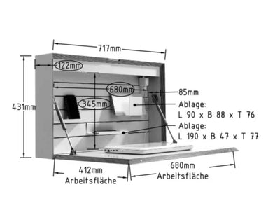 Mueller FLATBOX wall desk, anthracite (build-in led + 1 socket + 2 usb-port)