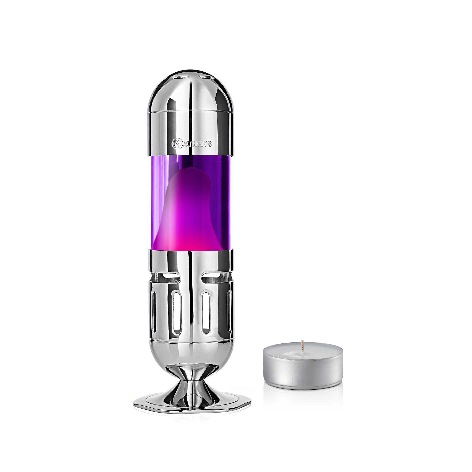 Mathmos Pod candle lava lamp silver, violet/pink (25 cm)