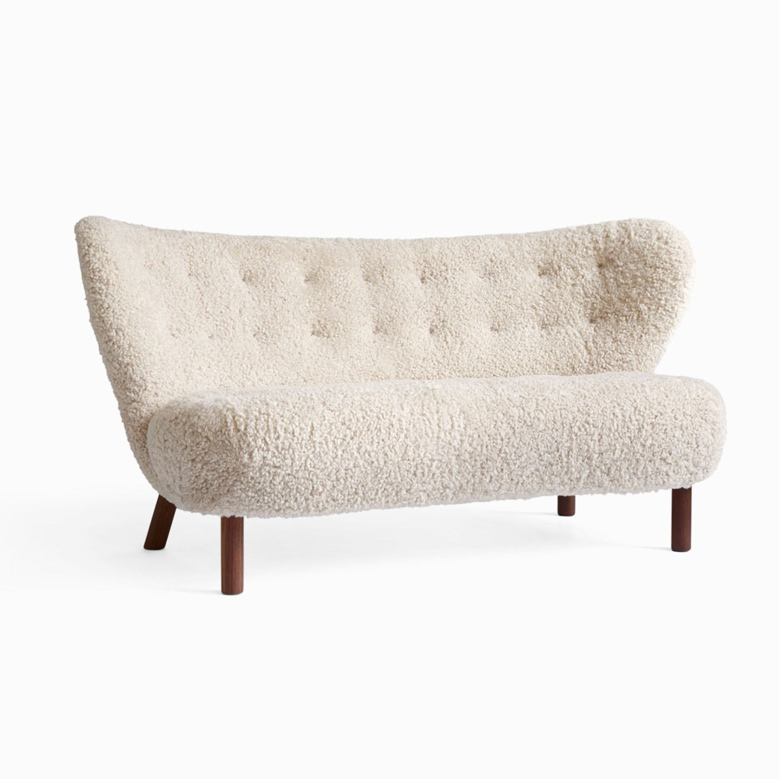 &Tradition VB2 Little Petra 2 Seater Sofa, Sheepskin Moonlight/Walnut w150xd80xh75cm