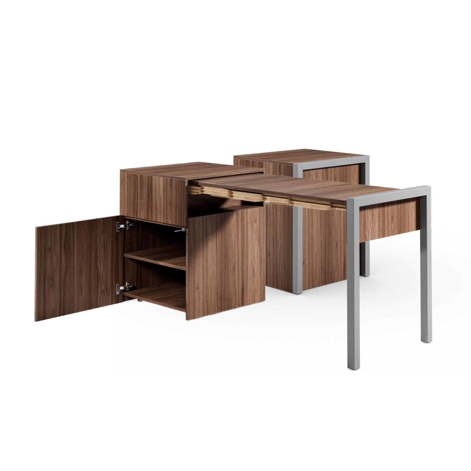 Alwin's Space Box W. Door Extendable Table , Walnut/Walnut