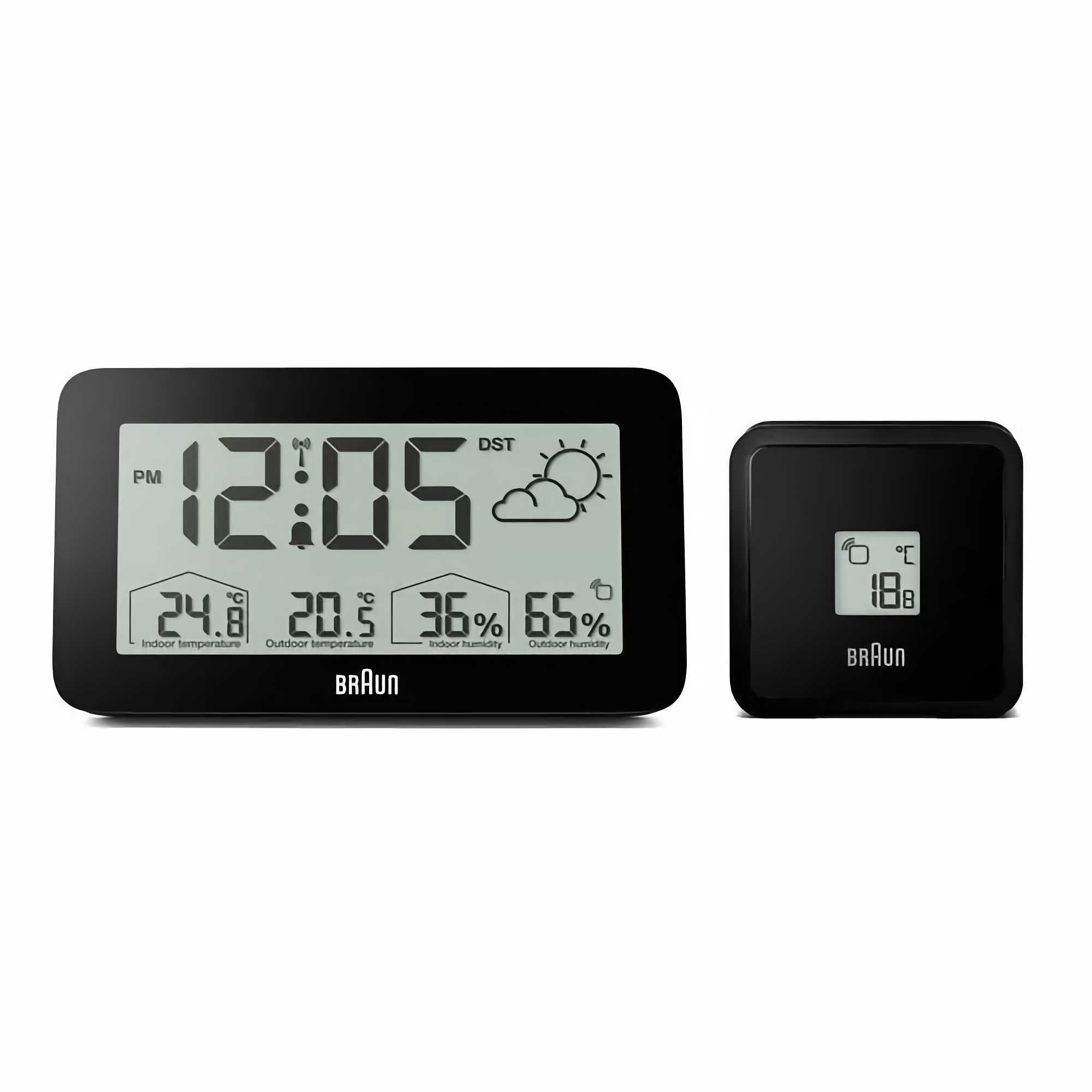 Braun Radio Controlled Digital Weather Station Clock alarm clock, black