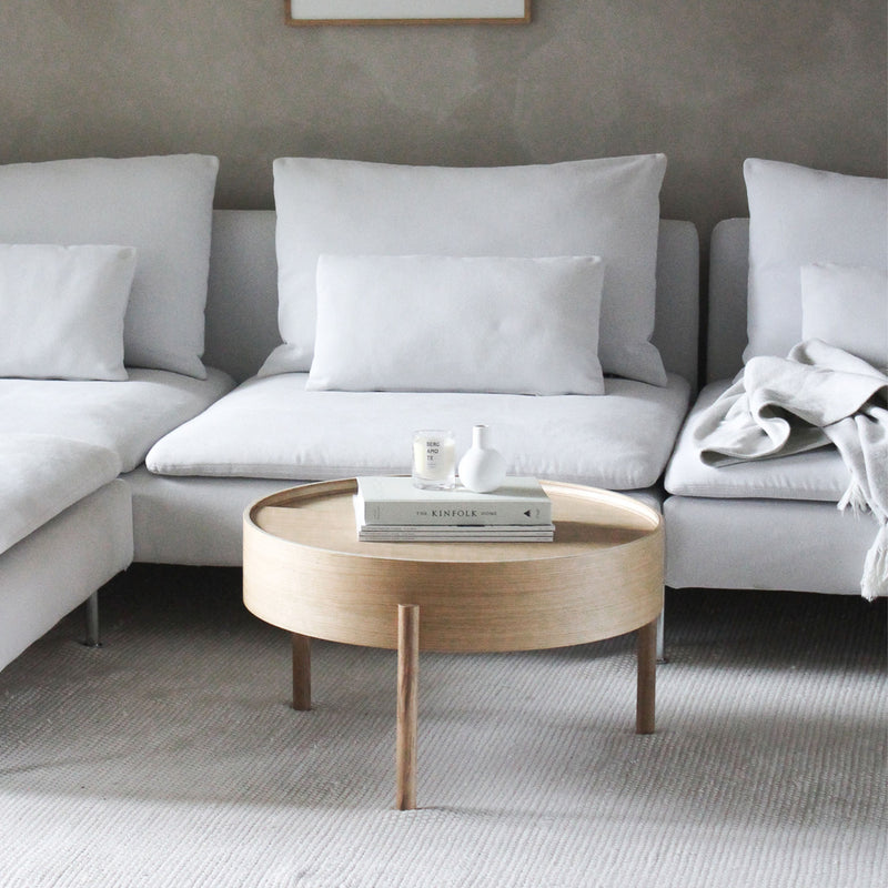 Woud Arc coffee table, white pigmented ash