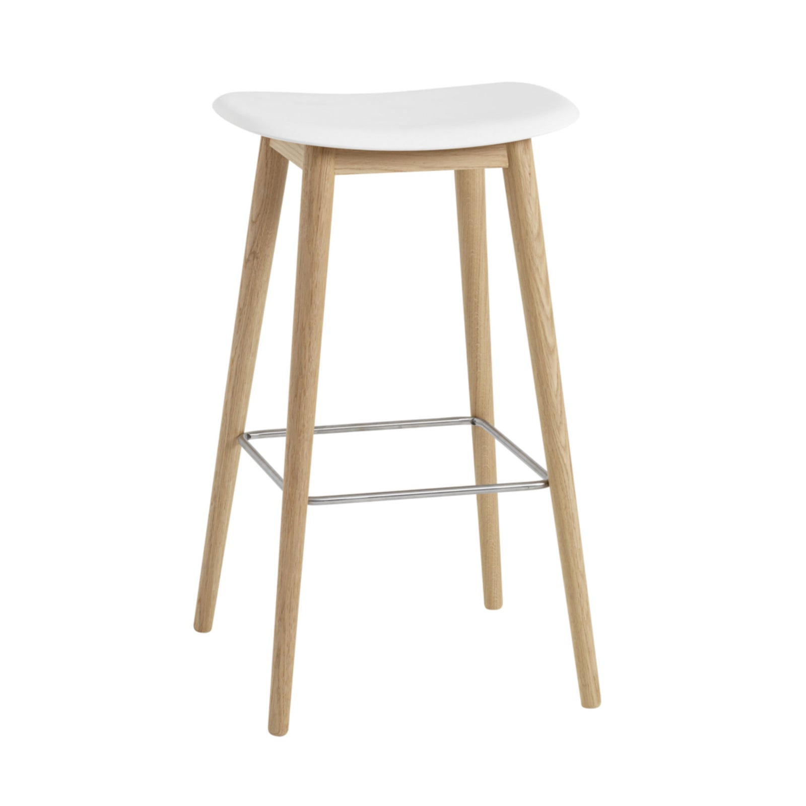 Muuto Fiber Bar Stool Wood Base, Natural White/Oak (75 cm)