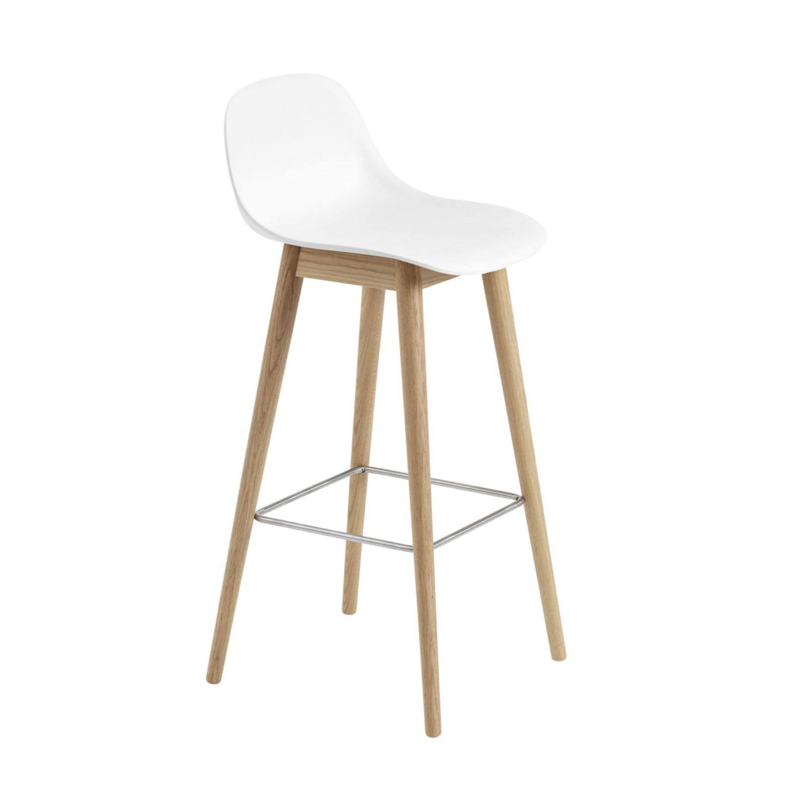 Muuto Fiber Bar Stool Wood Base With Backrest, Natural White/Oak (75 cm)