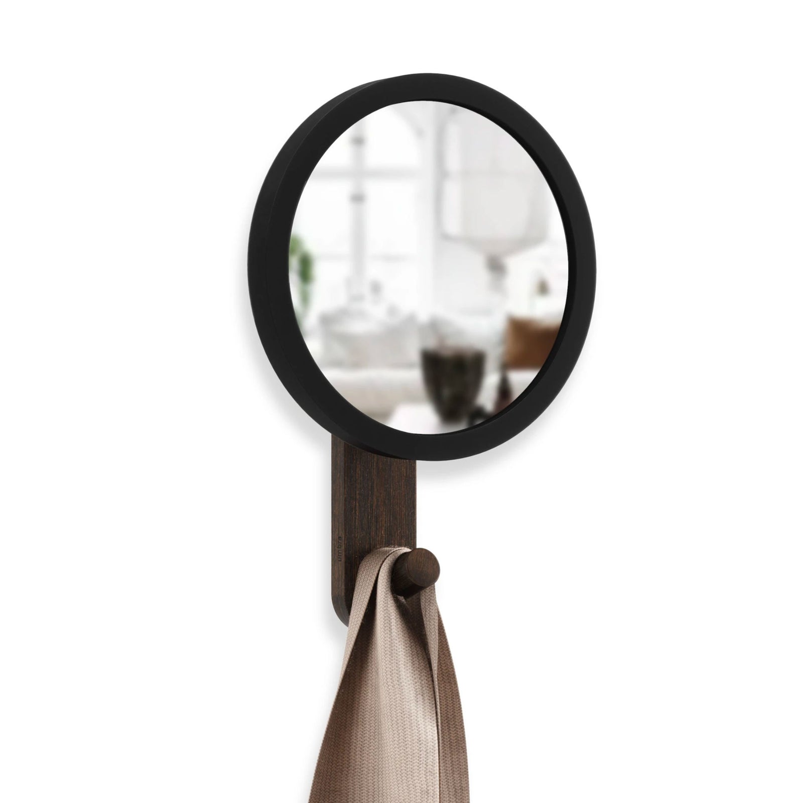 Umbra Hub wall hook mirror, black/walnut